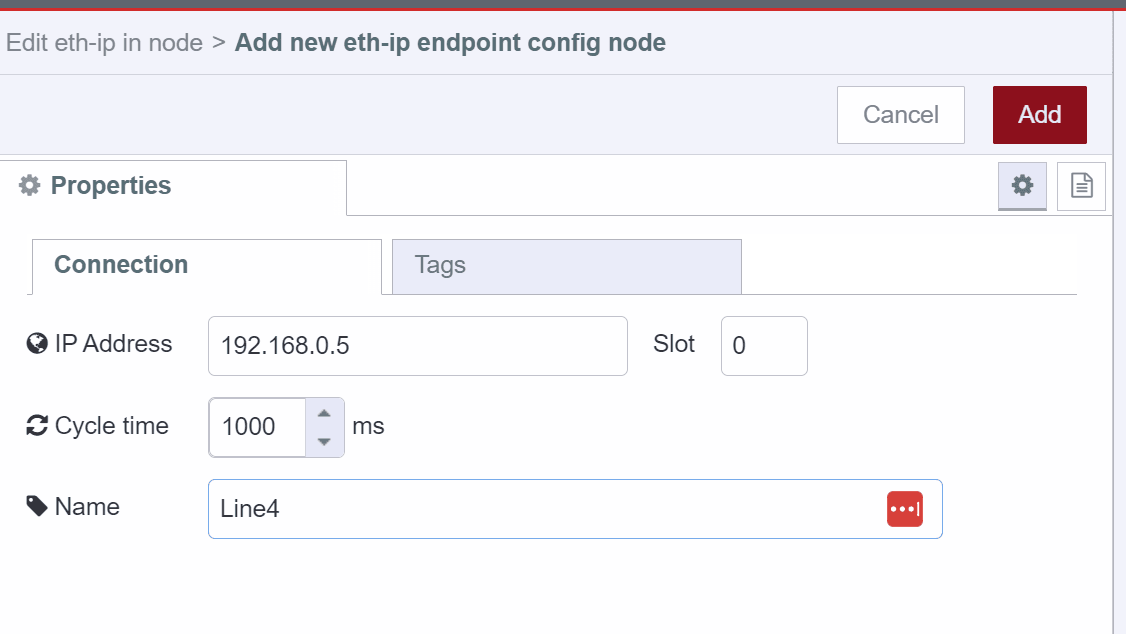 Screenshot showing the eth-ip Endpoint config "Screenshot showing the eth-ip Endpoint config"